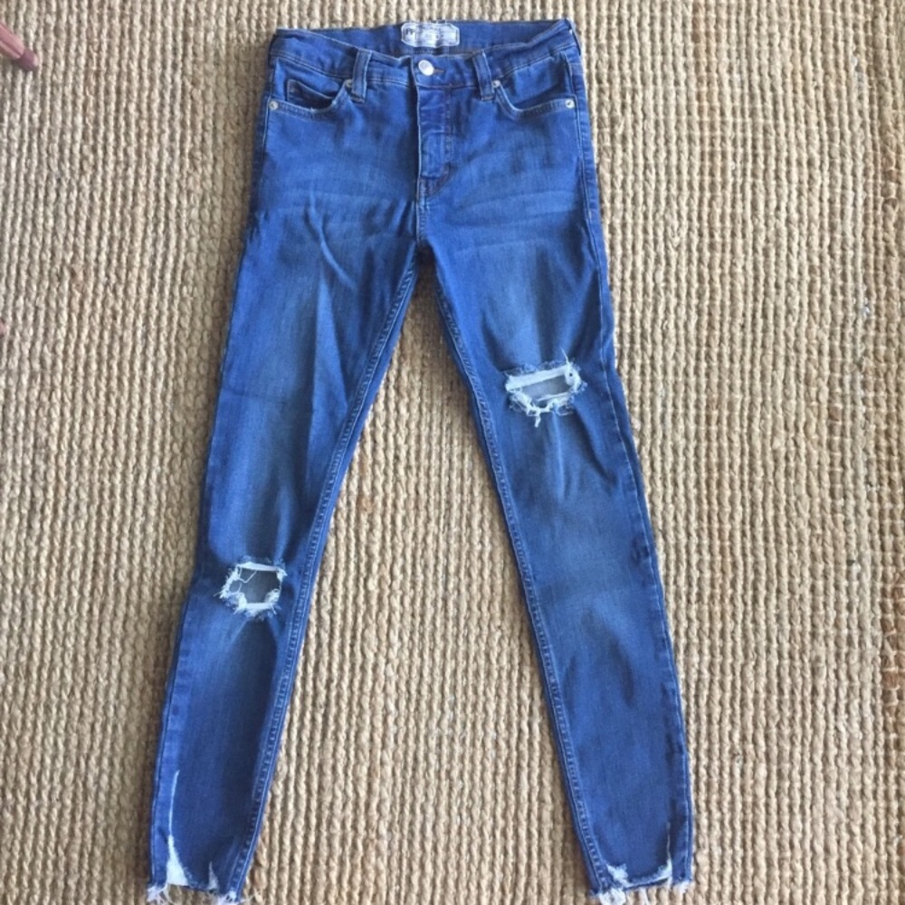 Free People Medium Wash Distressed Ripped Jeans